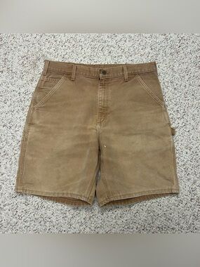 VTG Carhartt B25 Tan Canvas Carpenter Shorts Sz34 Faded Work Skater Grunge USA